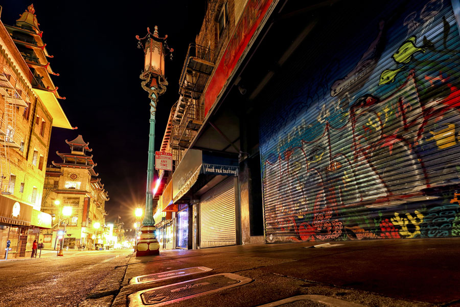 Quiet streets of Chinatown after dark near Z & Y Restaurant, Chinatown - San Francisco