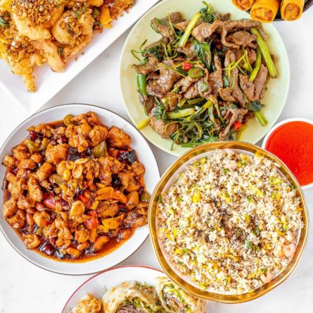 Kung Pao Chicken, Salt & Pepper Prawn, Green Onion Beef, Spring Rolls, Beef Pancake & Fried Rice - Z & Y Restaurant, Chinatown - San Francisco