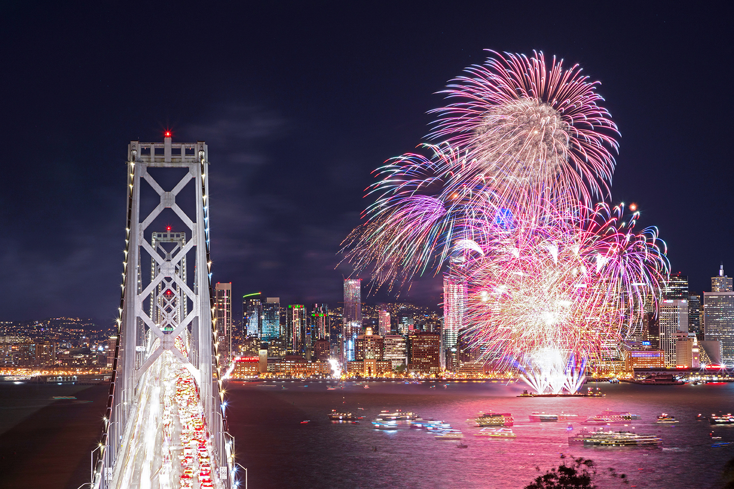 Bay Bridge with Fireworks - Z & Y Restaurant, San Francisco